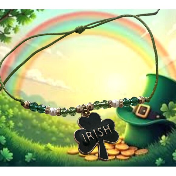 St Patricks Day Shamrock Knotted String Beaded Bracelet Anklet Irish New… - Picture 4 of 12